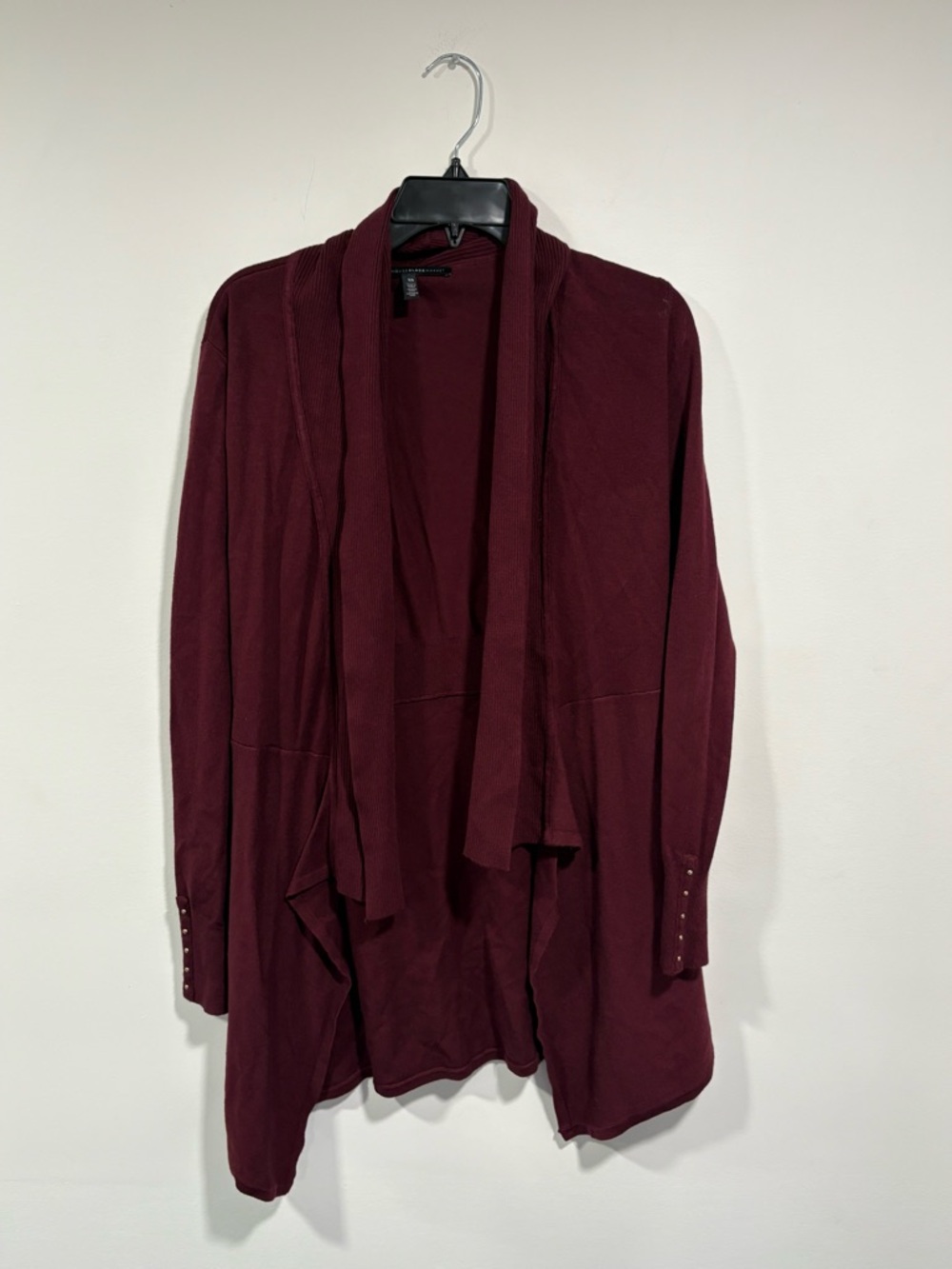 White House Black Market Burgundy Open-Front Drape Cardigan
